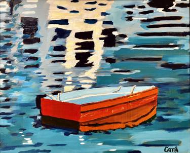 Original Impressionism Boat Painting by Robert Carroll