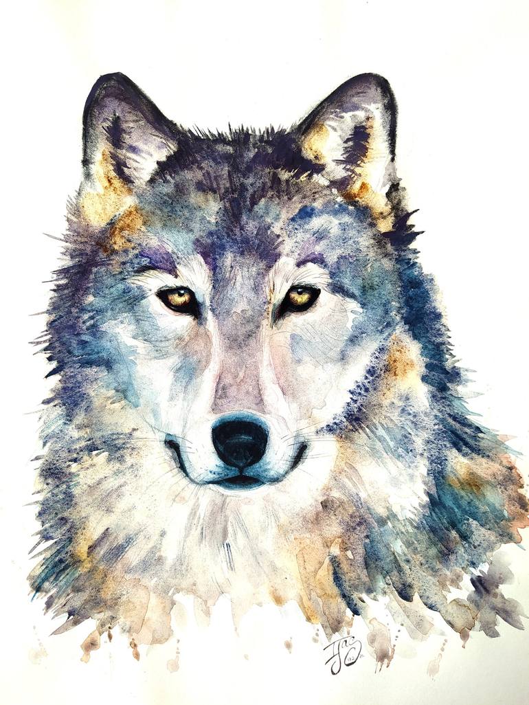 Wolf Wild Animals Watercolor Painting by Elena Nizhegorodova