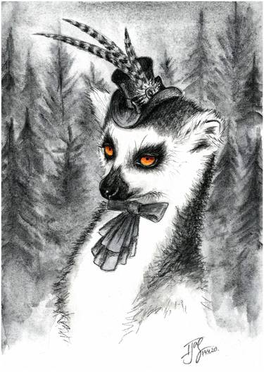 Lemur Lady Grace African Animals Graphics Charcoal Watercolor thumb