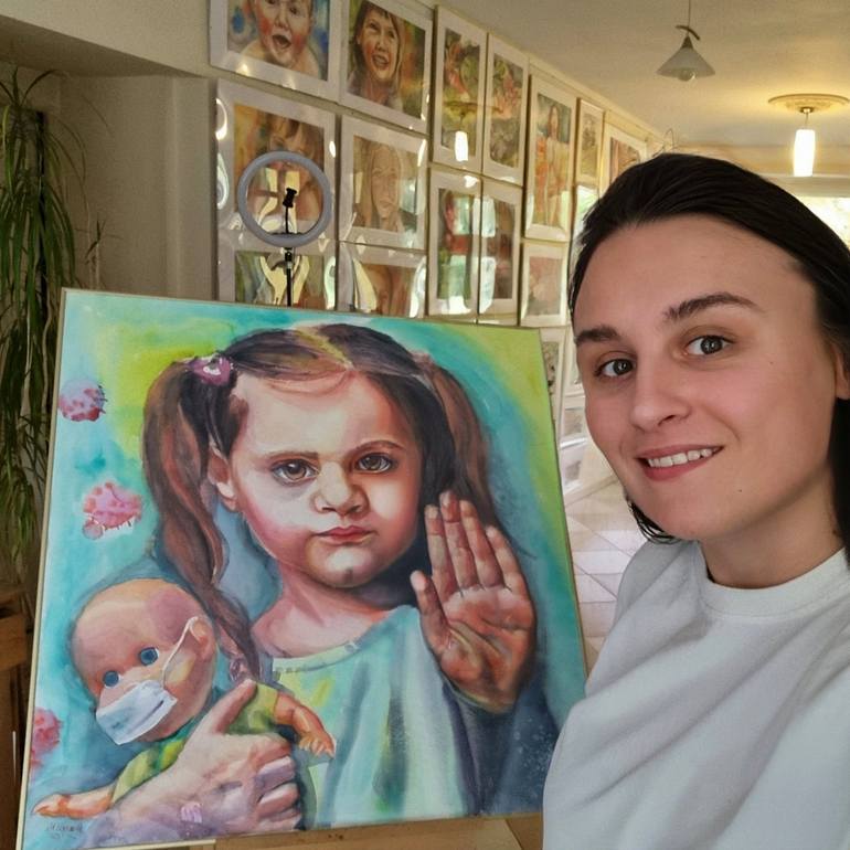 Original Photorealism Kids Painting by Khrystyna Dransfeld