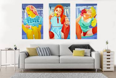 Three Young Women Eating Fruit (Triptych) thumb