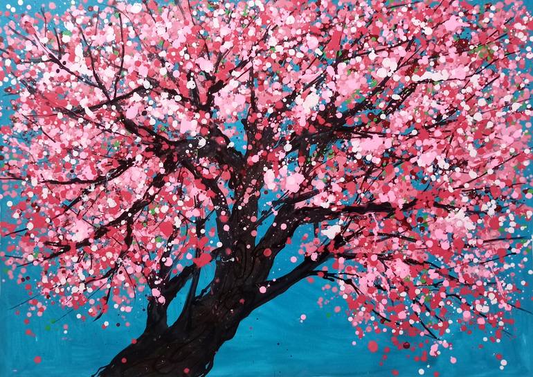 Original Painting Sakura Tree Art Cherry Blossom Japanese Art Floral 8 by  10 in