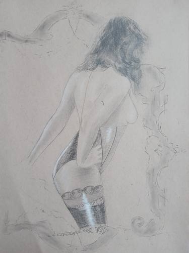 Lingerie woman - original pastel drawing made using a live model thumb