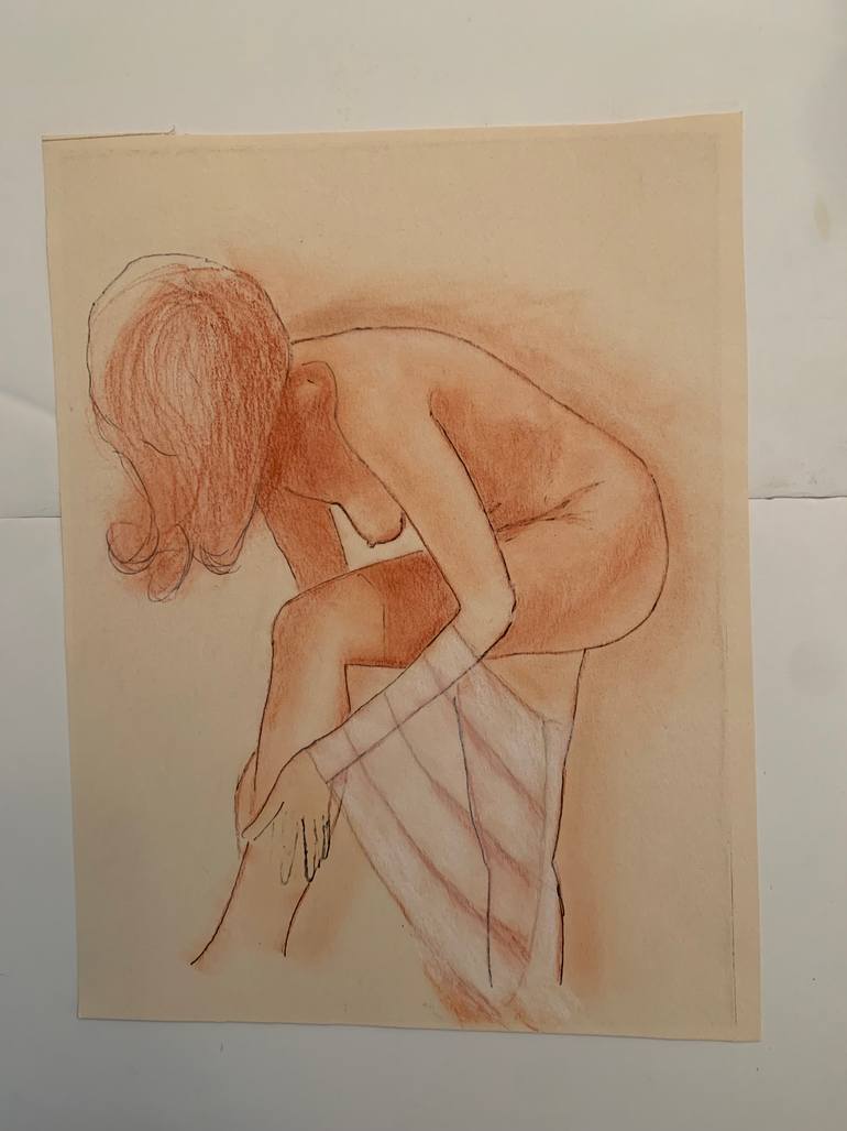 Original Impressionism Nude Drawing by P Dowd