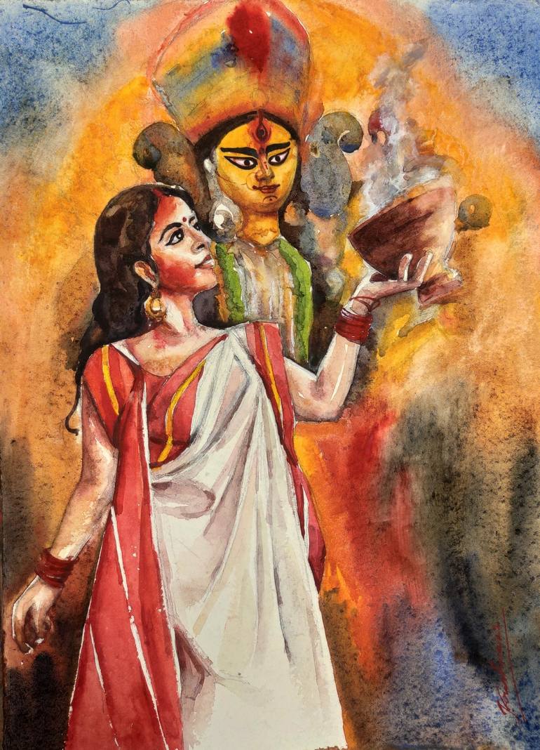 Ma Durga Kolkata Painting by Krishna Mondal Saatchi Art