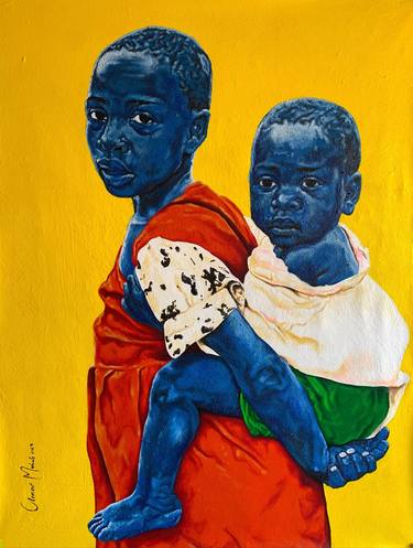 Original Impressionism Children Mixed Media by Clement Mohale