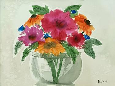 Print of Expressionism Floral Paintings by Lubna Khan