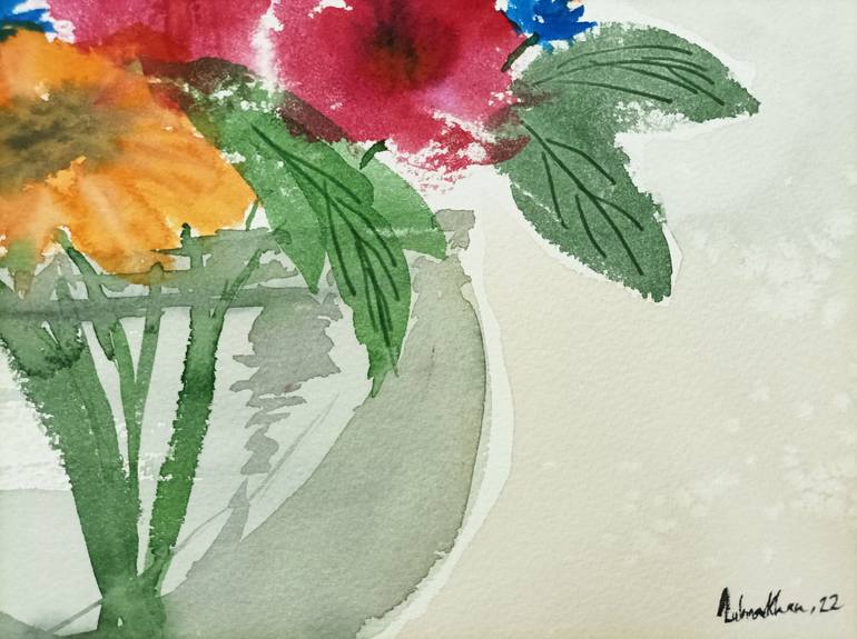 Original Floral Painting by Lubna Khan