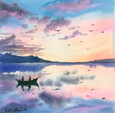 Print of Fine Art Seascape Paintings by Lubna Khan