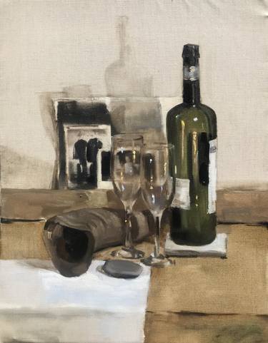 still life with a bottle of wine thumb