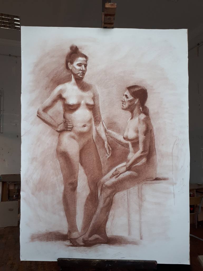 Original Figurative Nude Drawing by Xeyale Bedelova