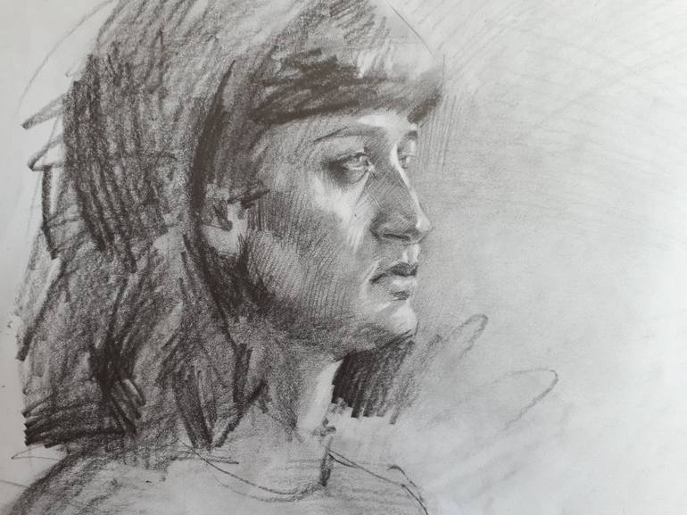 Original Figurative Portrait Drawing by Xeyale Bedelova