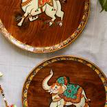 Wall plates Indian Set of 2, Rajasthani Handpainted Wall decorative wooden  plates Painting by Juhi Mathur