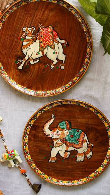 Set of 2 Jaipur Rajasthani Handpainted Wall Decor, Rajasthani Handicraft Wall Decor, Wall plates, Indian decor, Indian traditional Paintings thumb