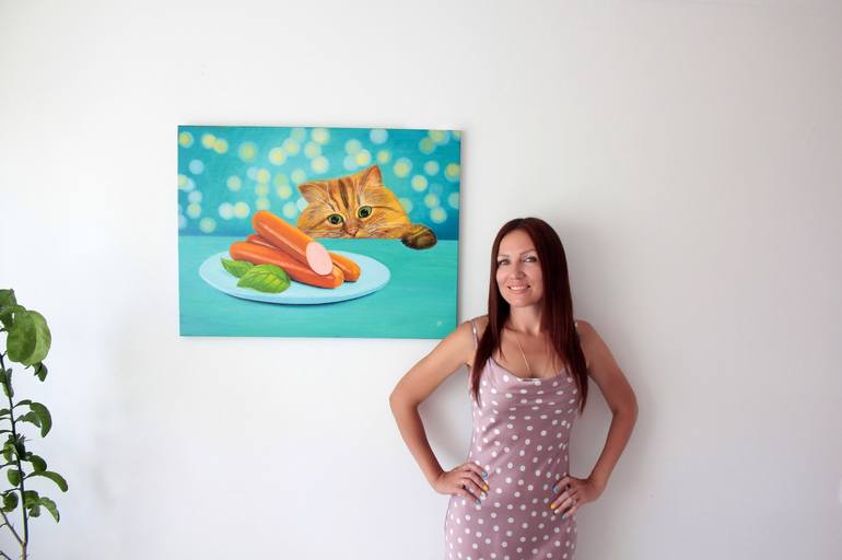 Original Photorealism Cats Painting by Iryna Bohdanova