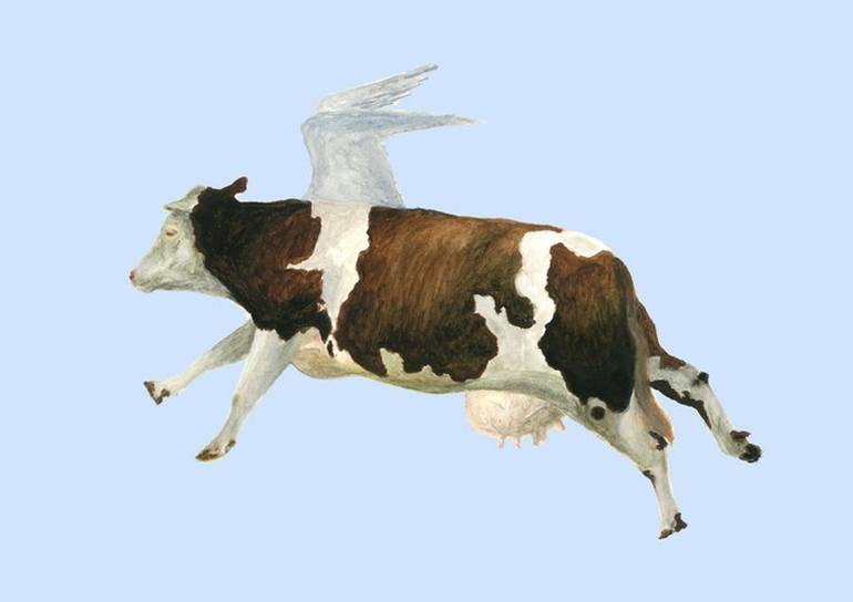 Flying cow Painting by Lucy Wragg Illustration | Saatchi Art