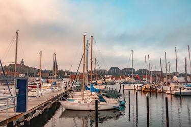 Harbor with sailboats and yachts moored in the port. Sea landscape. Flensburg. Germany. thumb