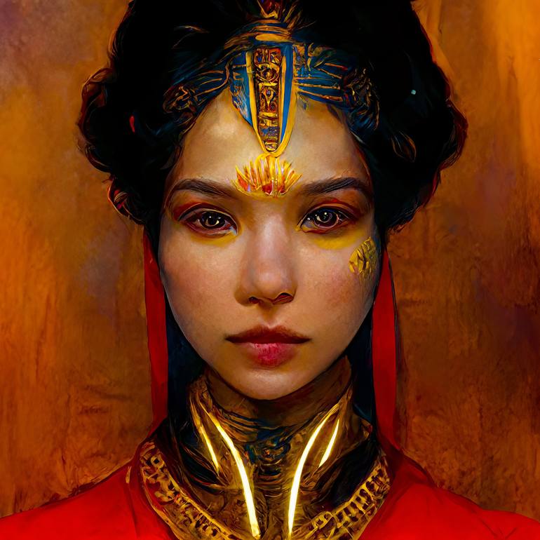 Futuristic portrait of the queen and princess. - Print