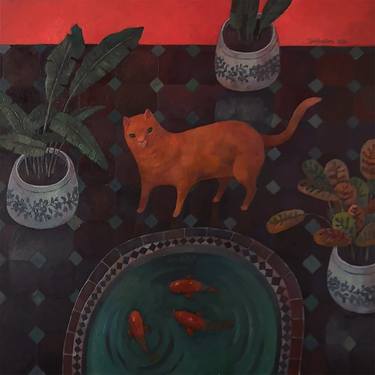 Original Figurative Cats Paintings by Julia Yulduskhon Repikhova