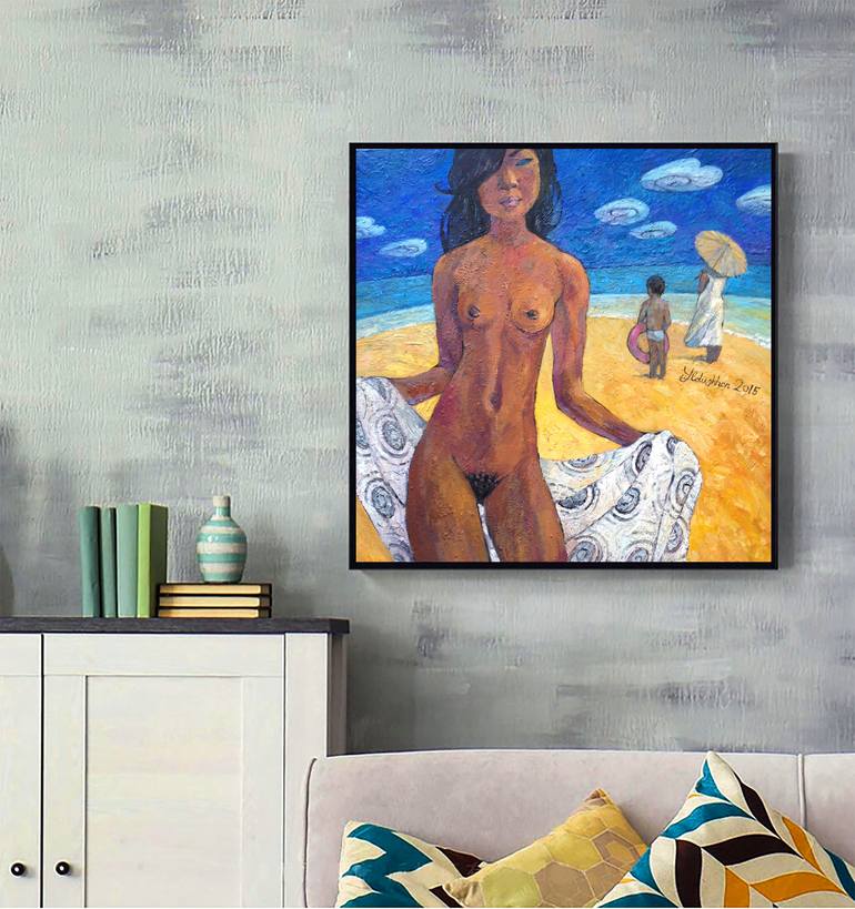 Original Impressionism Beach Painting by Julia Yulduskhon  Repikhova
