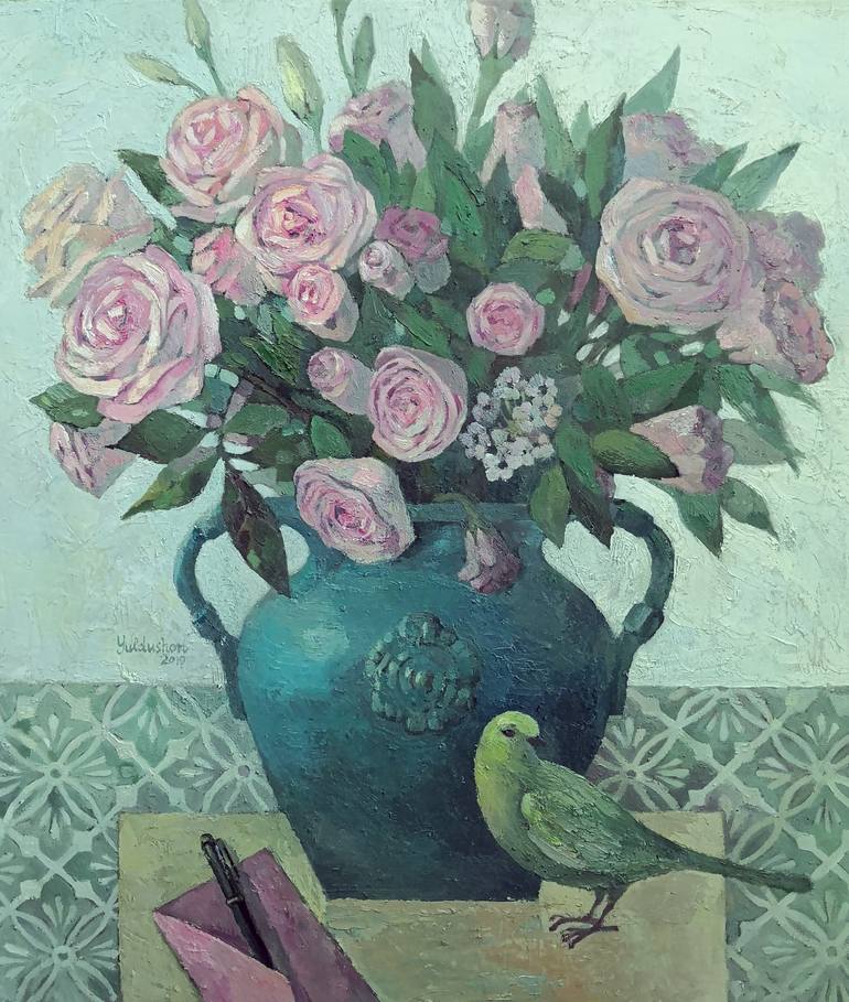 Roses in a blue vase - Print