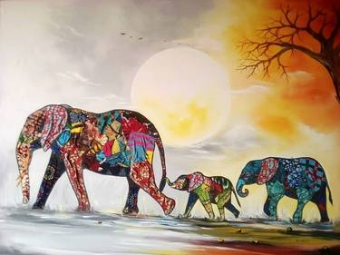 Fabric elephants: Abstract sunset thumb
