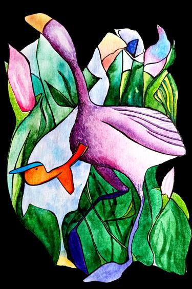 Birds Original Painting Small Abstract Art Birds Watercolor Painting on a Paper 8 by 6 inches, unframed painting thumb