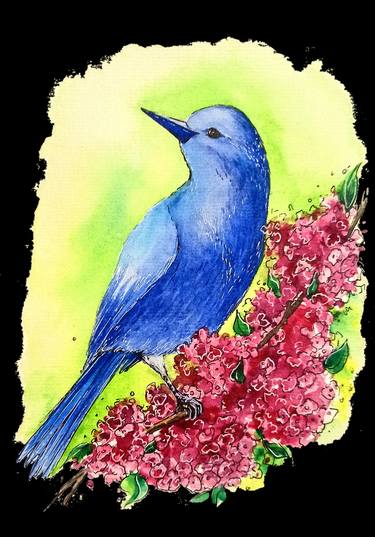 Blue Bird in the spring garden thumb