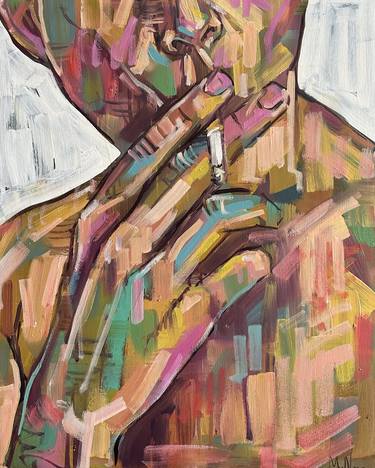 Man smoking, male portrait artwork thumb