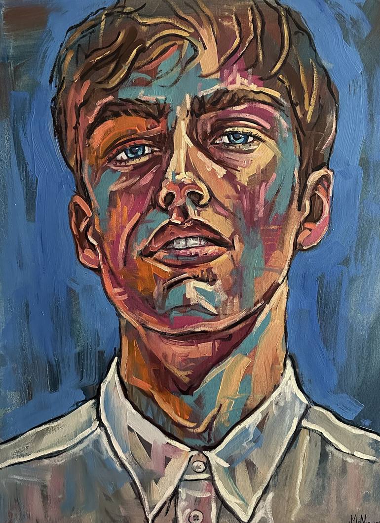 Young man artwork, male handsome twink painting