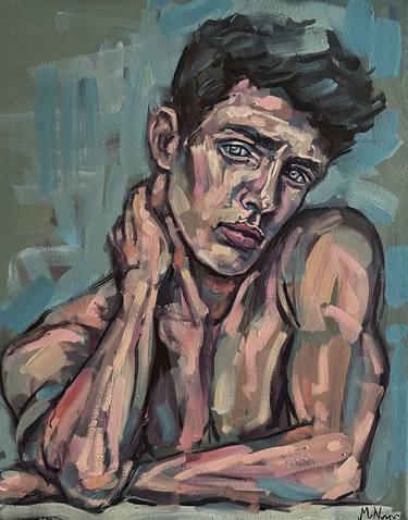 Young man naked, male nude gay homoerotic painting thumb