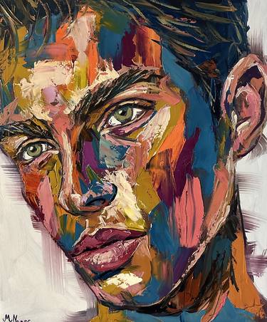 Colorful portrait oil painting, male model artwork thumb