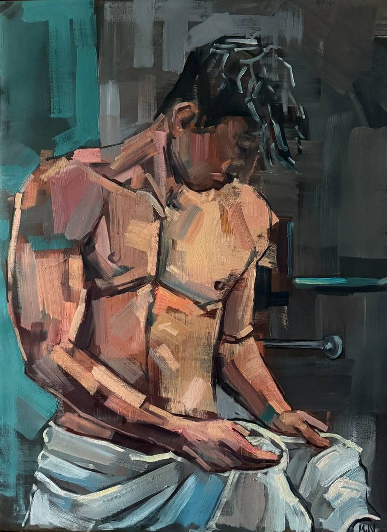 Naked man in shower Painting by Emmanouil Nanouris | Saatchi Art