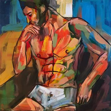 Male nude naked man gay erotic art colourful wall art home decoration thumb