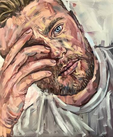 Bearded man painting male portrait thumb