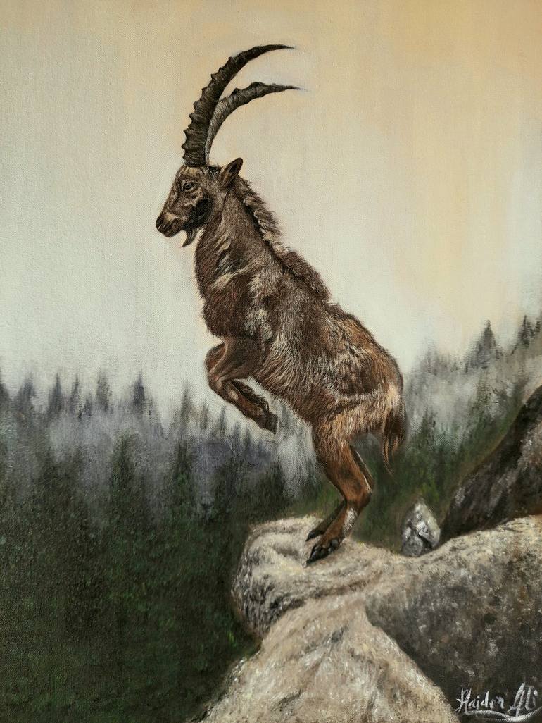 Markhor Painting Painting by Muhammad Haider Ali | Saatchi Art