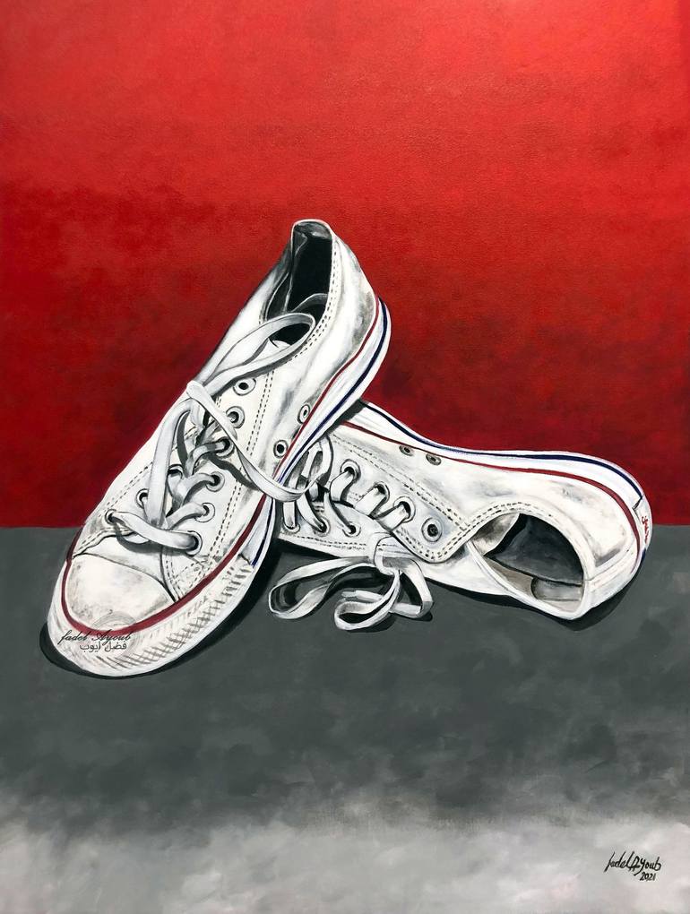 White Converse Sneakers Original Acrylic Painting 