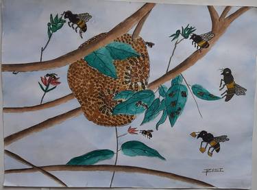 life cycle of bees , watercolour thumb