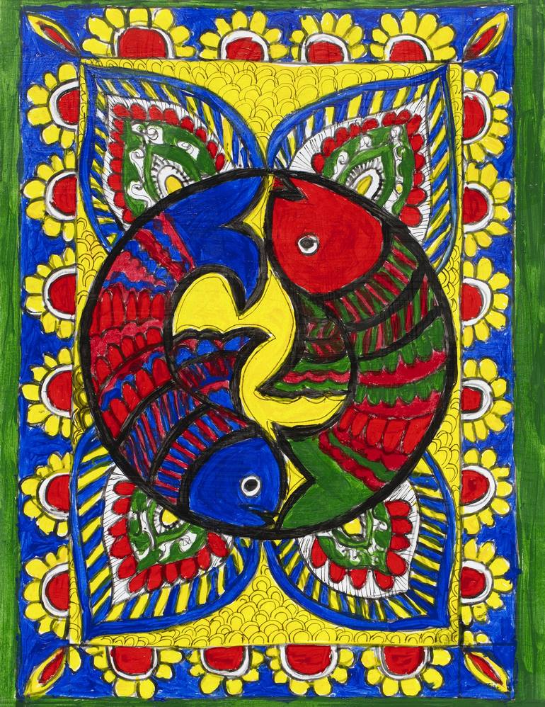 Mithila Painting Mandala Art With Fish Framed Madhubani Art Painting   7636683 UKAQVDIS 7 