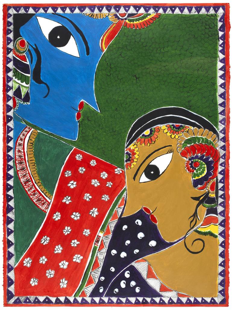 Madhubani Paintings - Radha Krishna, The Eternal Love, Framed Art ...