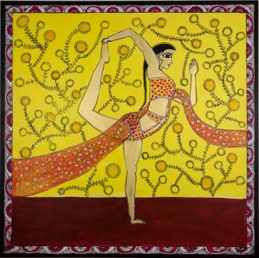 The Dance Pose, 'Natrajasana' in Yoga and Bharatnatyam Dance | Madhubani Painting thumb