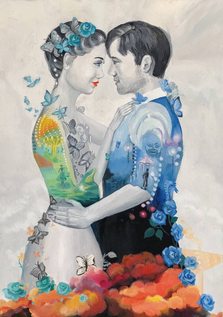 Romantic Love - original oil painting, Wall Art, for Couples ...
