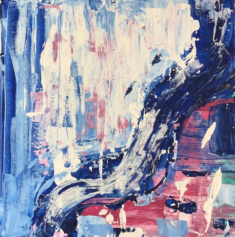 View of Types of water - abstract acrylic painting, ocean, river, blue color ...