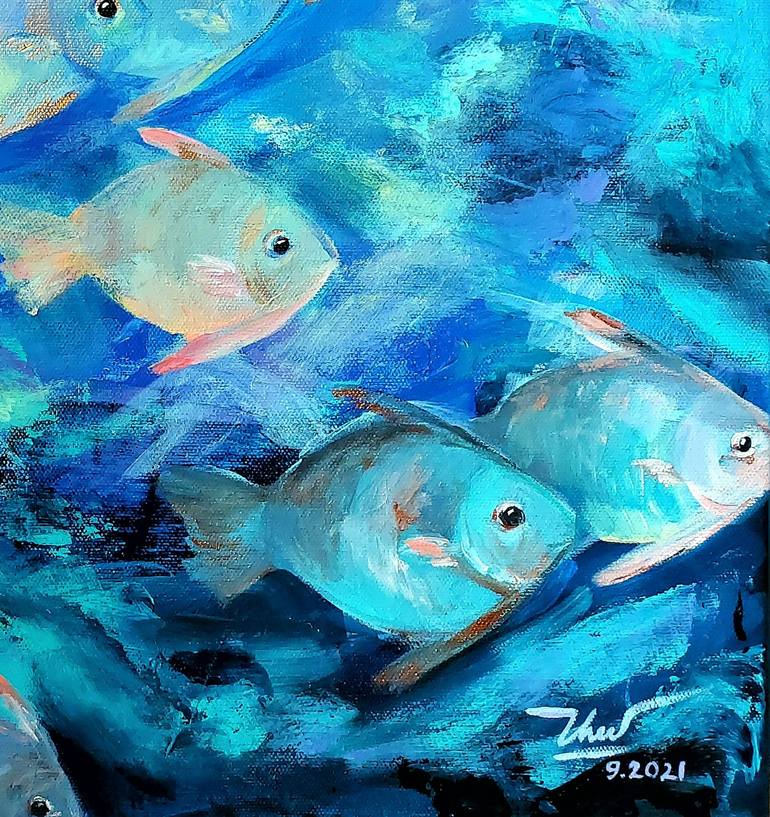 Original Fish Painting by Thu Nguyen