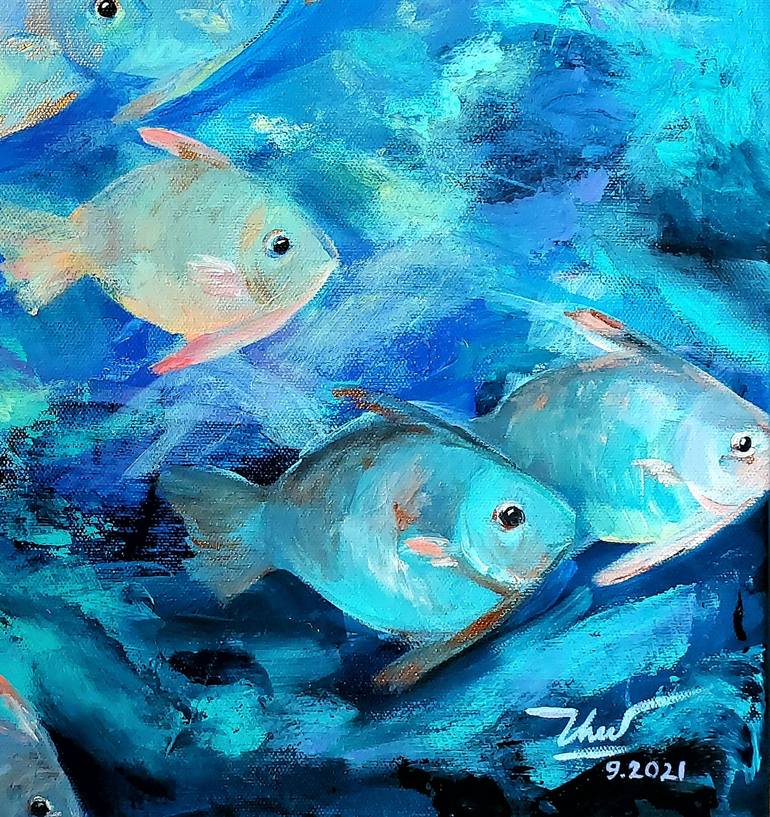 Original Figurative Fish Painting by Thu Nguyen