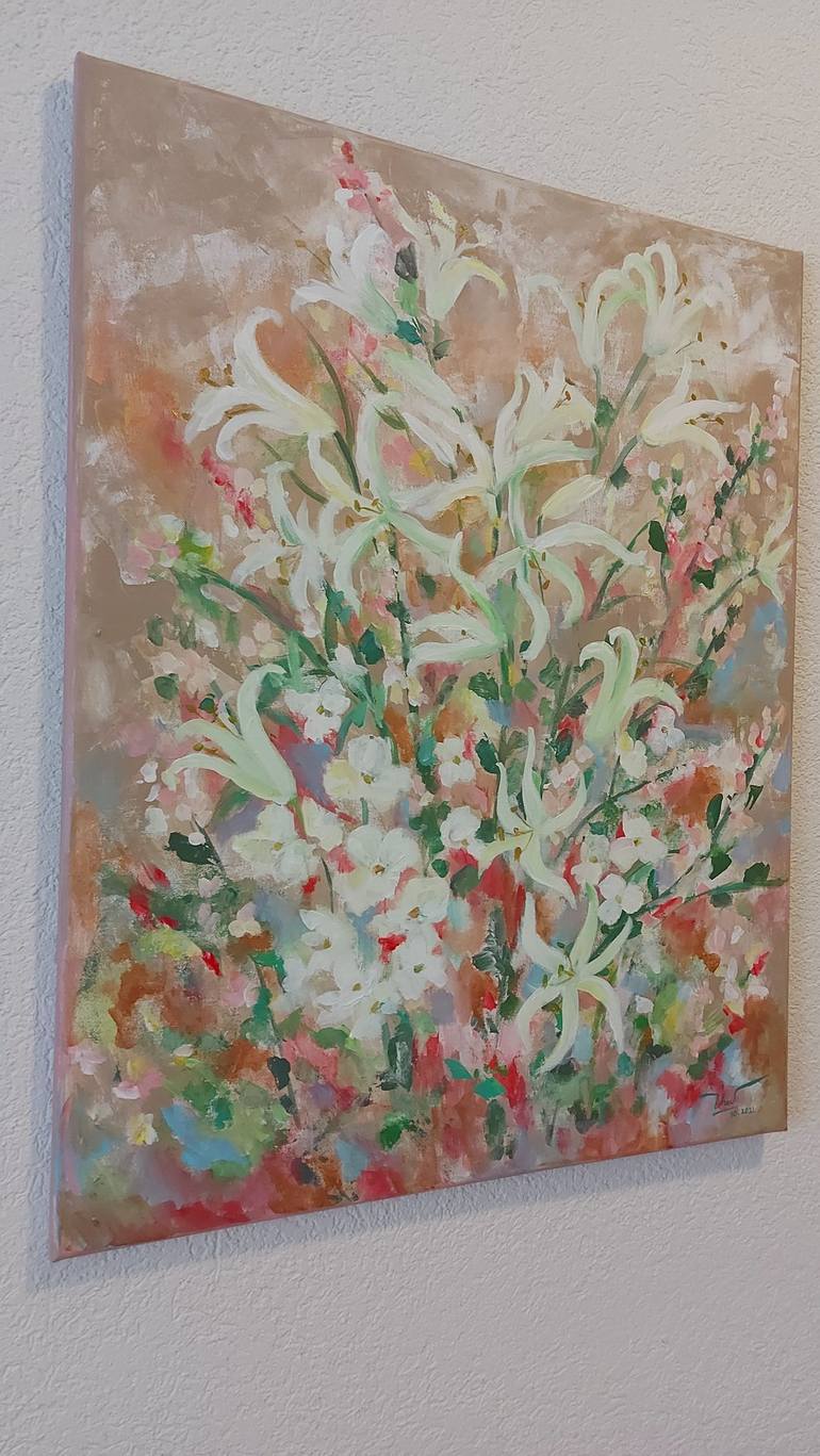 Original Impressionism Floral Painting by Thu Nguyen