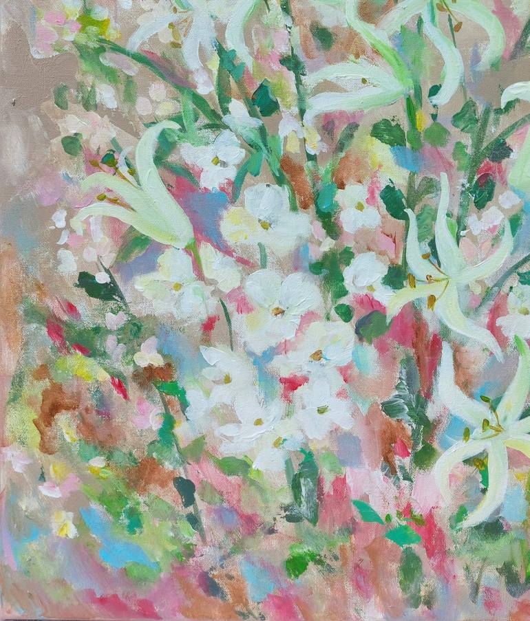 Original Impressionism Floral Painting by Thu Nguyen