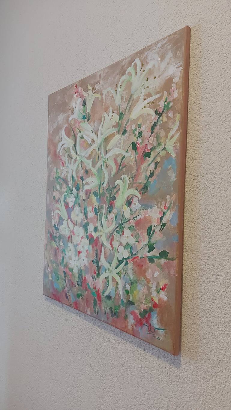Original Impressionism Floral Painting by Thu Nguyen