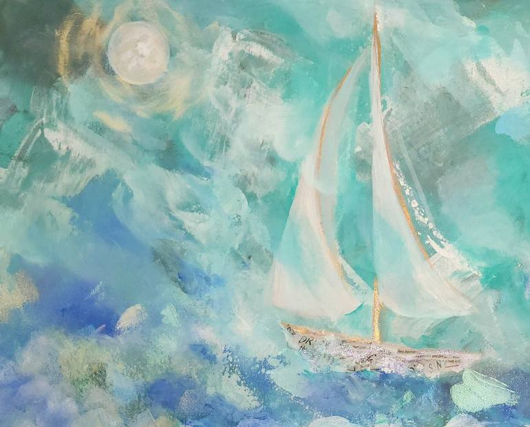 Original Expressionism Boat Painting by Thu Nguyen
