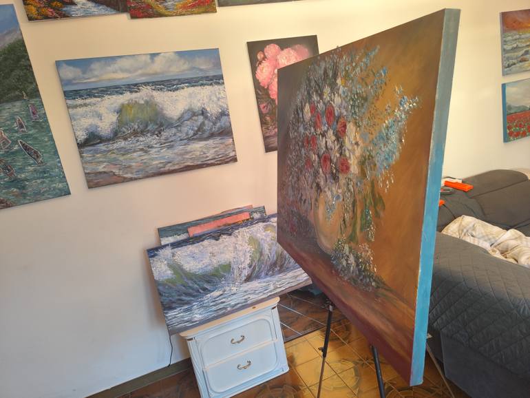 Original Impressionism Floral Painting by Maria Galan